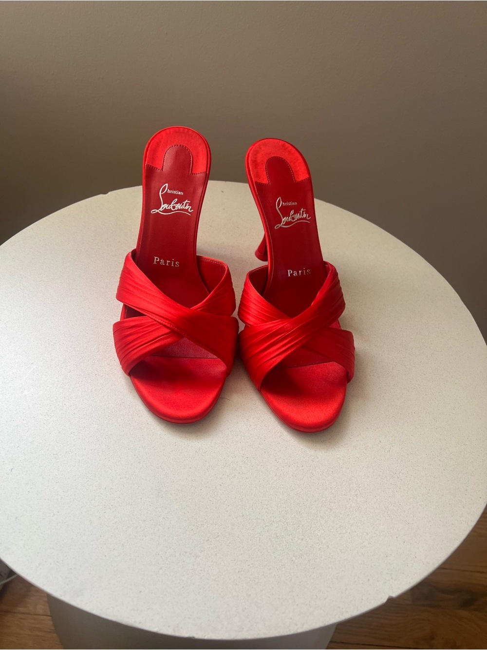 Christian Louboutin Red Satin Knotted Mule Slides